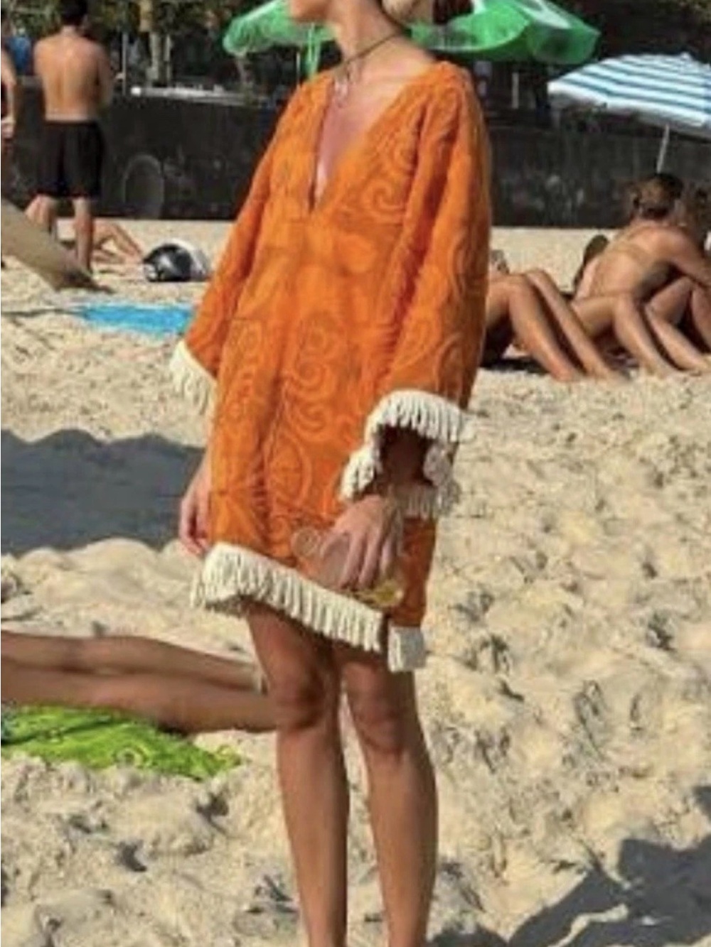 Free People Spell Pomelia Terry Throw Over Fringe Embroider Floral Sun Orange - Picture 5 of 8